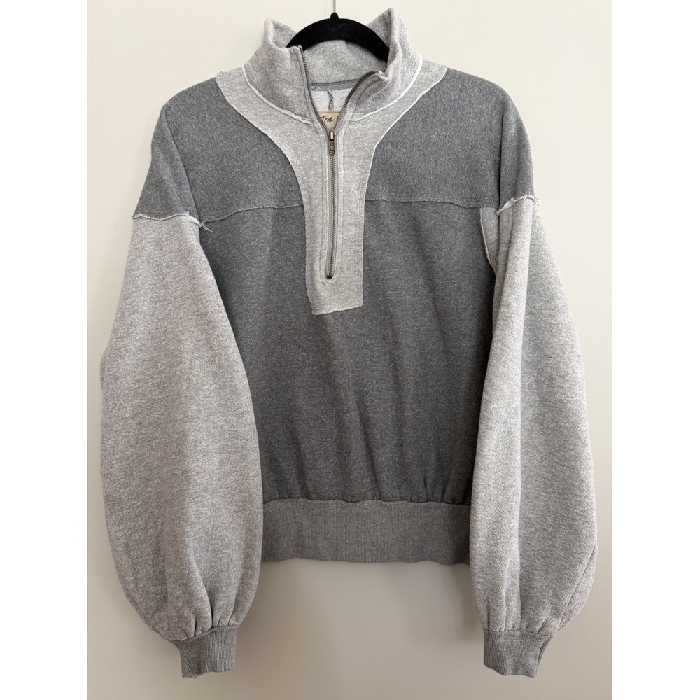 We The Free x Free People Kassey Half Zip Sweatshirt Two Tone Gray Size Medium